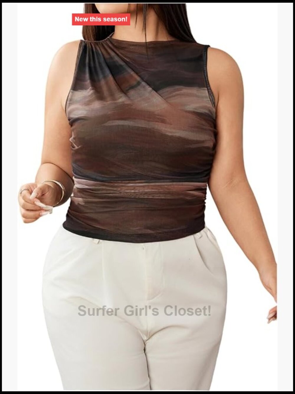 Plus Size Mock Neck Tank Top Mesh Sleeveless Tie Dye Shirt